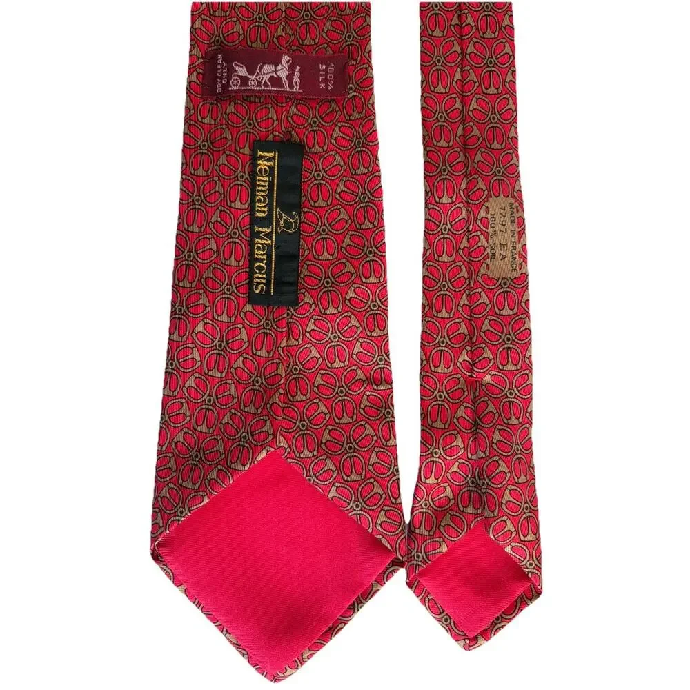 VTG Hermès 7297 EA Silk Tie – Red Mors Horse Bit Motif, Made in France, 4”